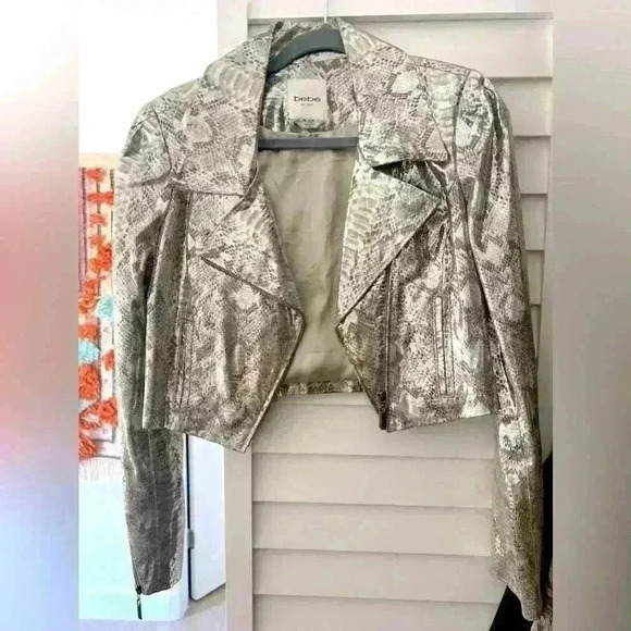 Y2K Genuine leather Bebe Metallic Snake Crop Jacket - Picture 1 of 3